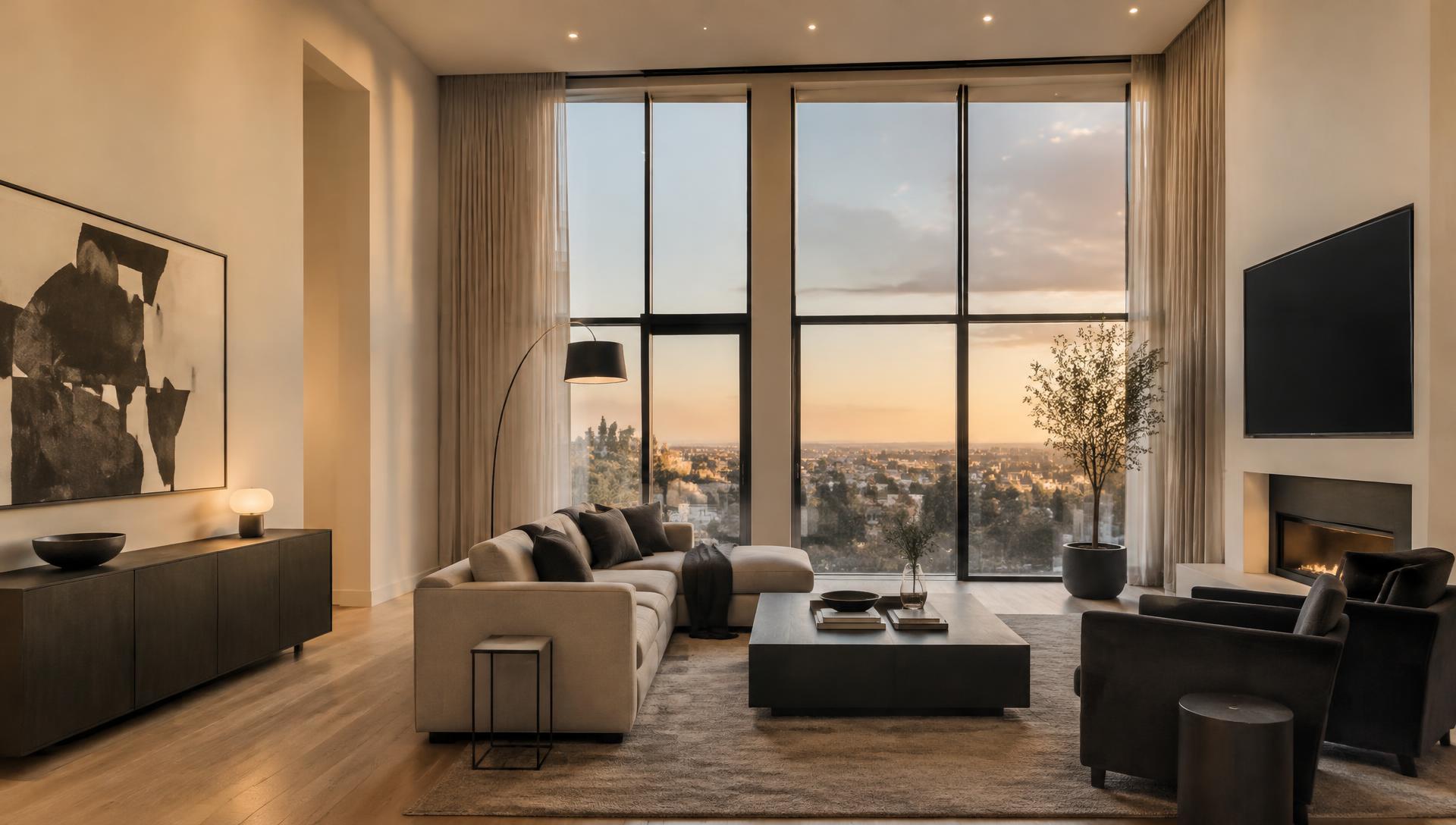 Modern residential living room with freshly painted walls